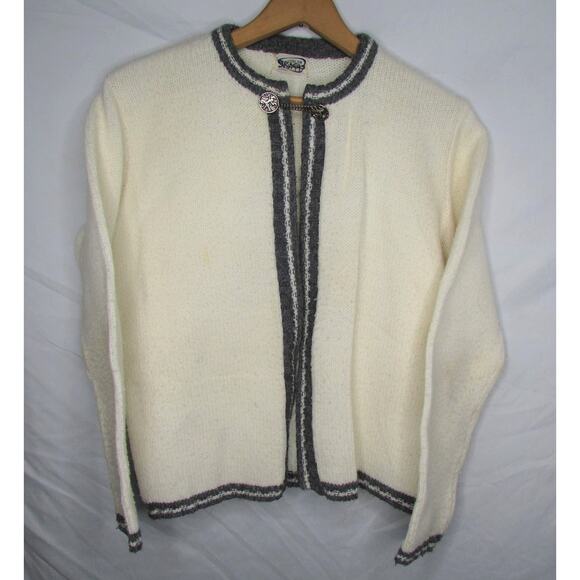 Nordic Knit Cardigan Sweater Full Zip Silver Tone Gargoyle Buttons Med Vintage - Picture 1 of 9